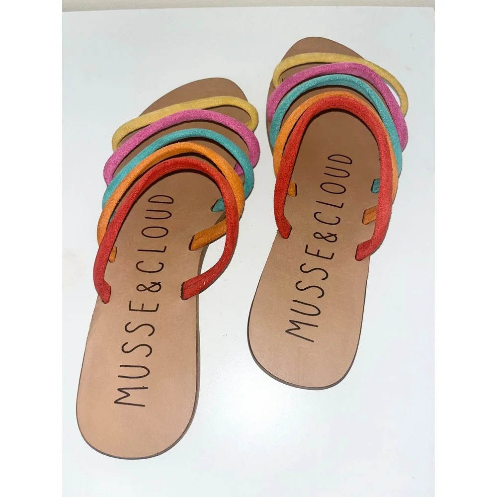 Musse & Cloud‎ Jazzy Suede Flat Slip Ons Sandals Multi Rainbow Youth Womens 5
